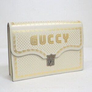 Gucci Clutch Logo Star Leather Silver White Gold